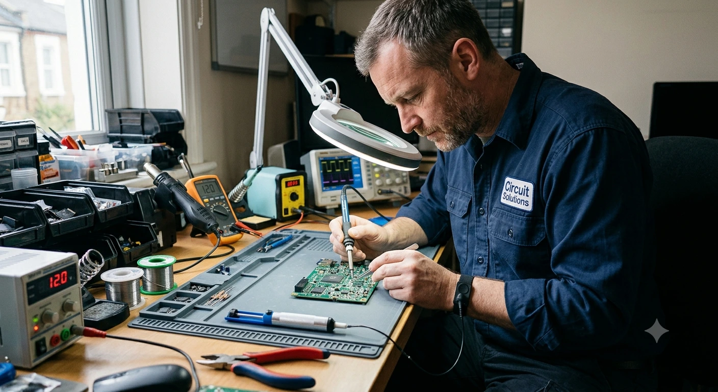 a man doing electronics work